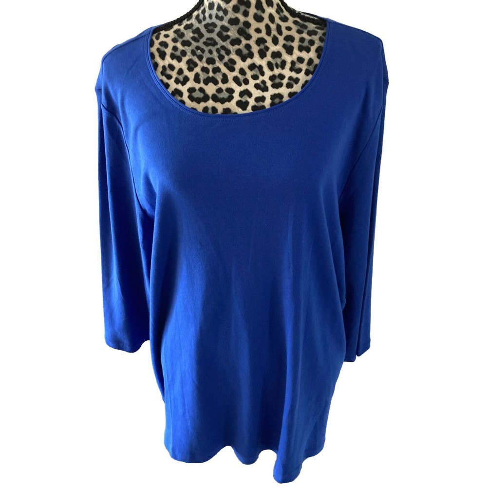 Karen Scott Blouse 3X New Preppy Blue Career Long Sleeve Minimalist